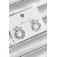 Pirinç Gümüş Renk Zirkon Taşlı Halka Model Çiçek Figür Kadın Küpe