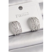 Pirinç Gümüş Renk Zirkon Taşlı Halka Model Kadın Küpe