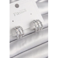 Pirinç Gümüş Renk Zirkon Taşlı Halka Model Kadın Küpe