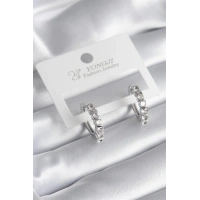 Pirinç Gümüş Renk Zirkon Taşlı Halka Model Kadın Küpe