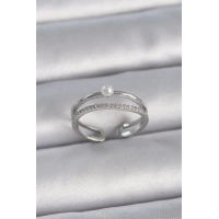 Pirinç Gümüş Renk Zirkon Taşlı İnci Detay Ayarlanabilir Model Kadın Yüzük