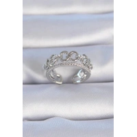 Pirinç Gümüş Renk Zirkon Taşlı İnci Detay Kadın Yüzük