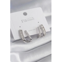 Pirinç Gümüş Renk Zirkon Taşlı Kadın Küpe