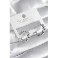 Pirinç Gümüş Renk Zirkon Taşlı Kadın Küpe