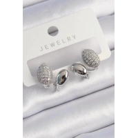 Pirinç Gümüş Renk Zirkon Taşlı Kadın Küpe