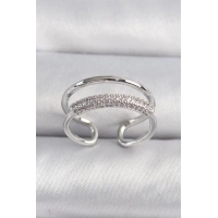 Pirinç Gümüş Renk Zirkon Taşlı Kadın Yüzük