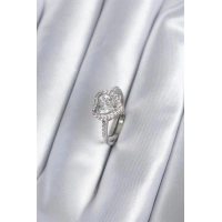 Pirinç Gümüş Renk Zirkon Taşlı Kalp Charm Model Kadın Yüzük