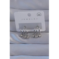 Pirinç Gümüş Renk Zirkon Taşlı Kalp Model Çoklu Görünüm Yarım Halka Küpe