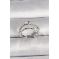 Pirinç Gümüş Renk Zirkon Taşlı Kelebek Figürlü Ayarlanabilir Yüzük