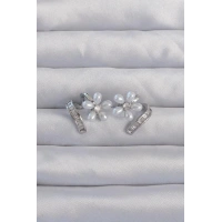 Pirinç Gümüş Renk Zirkon Taşlı Kıvrımlı İnci Çiçek Küpe