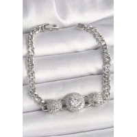 Pirinç Gümüş Renk Zirkon Taşlı Leopar Figür Zincir Model Kadın Bileklik