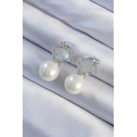 Pirinç Gümüş Renk Zirkon Taşlı Minimal Çiçek Tasarımlı Kadın Küpe