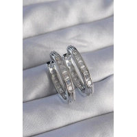 Pirinç Gümüş Renk Zirkon Taşlı Oval Model Küpe