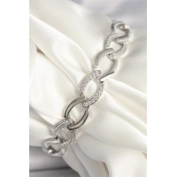 Pirinç Gümüş Renk Zirkon Taşlı Oval Zincir Model Kadın Bileklik