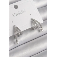 Pirinç Gümüş Renk Zirkon Taşlı Pençe Model İnci Detay Kadın Küpe