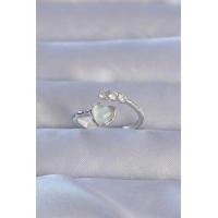 Pirinç Gümüş Renk Zirkon Taşlı Sedefli Kalp Model Ayarlanabilir Yüzük