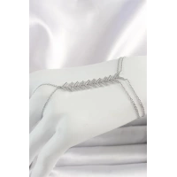 Pirinç Gümüş Renk Zirkon Taşlı V Model Kadın Şahmeran