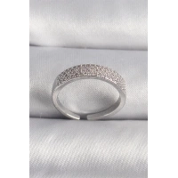 Pirinç Gümüş Renk Zirkon Taşlı VIP Seri Kadın Yüzük