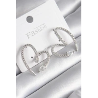 Pirinç Gümüş Renk Zirkon Taşlı Yılan Kalp Model Kadın Küpe