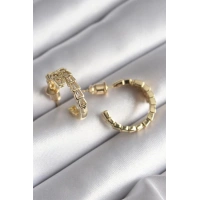 Pirinç Gümüş Renk Zirkon Taşlı Yılan Model Kadın Küpe