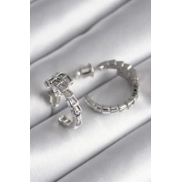 Pirinç Gümüş Renk Zirkon Taşlı Yılan Model Kadın Küpe