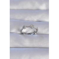 Pirinç Gümüş Renk Zirkon Taşlı Yonca Model Ayarlanabilir Yüzük