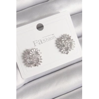 Pirinç Gümüş Renk Zirkon Taşlı Yonca Model Kadın Küpe