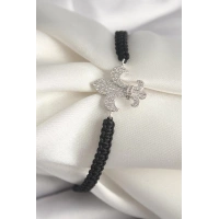 Pirinç Gümüş Renk Zirkon Taşlı Zambak Figür Asanrsörlü Makrome Model Kadın Bileklik