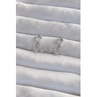 Pirinç Gümüş Renk Zirkon Taşlı Zikzak Küpe