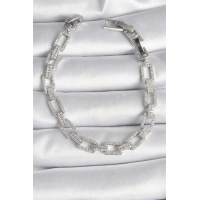 Pirinç Gümüş Renk Zirkon Taşlı Zincir Model VIP Seri Kadın Bileklik