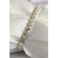 Pirinç Mix Renk Zirkon Taşlı Kalp Model VIP Seri Kadın Bileklik