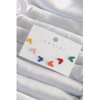 Pirinç Rengarenk Mineli Minimal Kelebek Küpe Seti