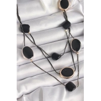 Pirinç Siyah Renk Zincir Kristal Taşlı Kadın Kolye