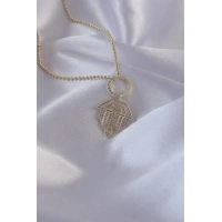 Pirinç Zirkon Taşlı Gold Renk Oval Detaylı Serenay Kolyesi