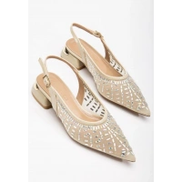 Piyar Bej Taşlı Topuklu Ayakkabı