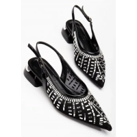 Piyar Siyah Taşlı Topuklu Ayakkabı