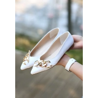 Popi Beyaz Cilt Zincirli Babet Ayakkabı