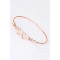 Rose Çelik Çift Kalp Figürlü Erkek Kelepçe Bileklik