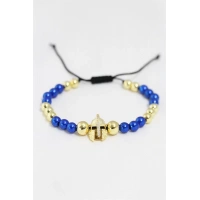 Sarı Lacivert Renkli Çelik Zirkon Objeli Asansörlü Bileklik