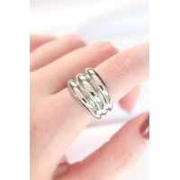 Silver Renk Ayarlanabilir Çizgili Bombe Yüzük