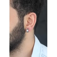 Silver Renk Kaplama Halka Kıstırmalı Çelik Erkek Küpe