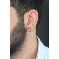 Silver Renk Kaplama Kılıç Figürlü Çelik Kıstırmalı Erkek Küpe