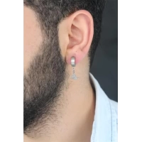 Silver Renk Kaplama Osmanlı Tuğra Figürlü Kıstırmalı Çelik Erkek Küpe