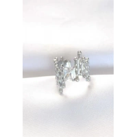 Silver Renk Tırtıklı Kalın Baget Taş Tasarım Ayarlanabilir Yüzük