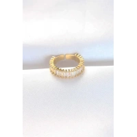Sıralı Baget Taşlı Gold Renk Ayarlanabilir Yüzük