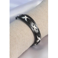 Siyah Beyaz Deri İpli Erkek Bileklik