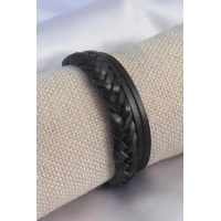 Siyah Burgu Model Deri Erkek Bileklik