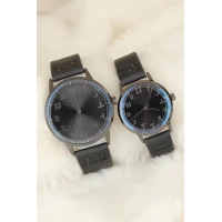 Siyah Deri Kordonlu Füme Renk Metal Kasa Sevgili Saatleri