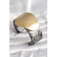 Siyah Mermer Desen Akrilik Plastik Gold Daire Plaka Model Vintage Kadın Bilezik