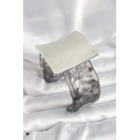 Siyah Mermer Desen Akrilik Plastik Gümüş Kare Plaka Model Vintage Kadın Bilezik